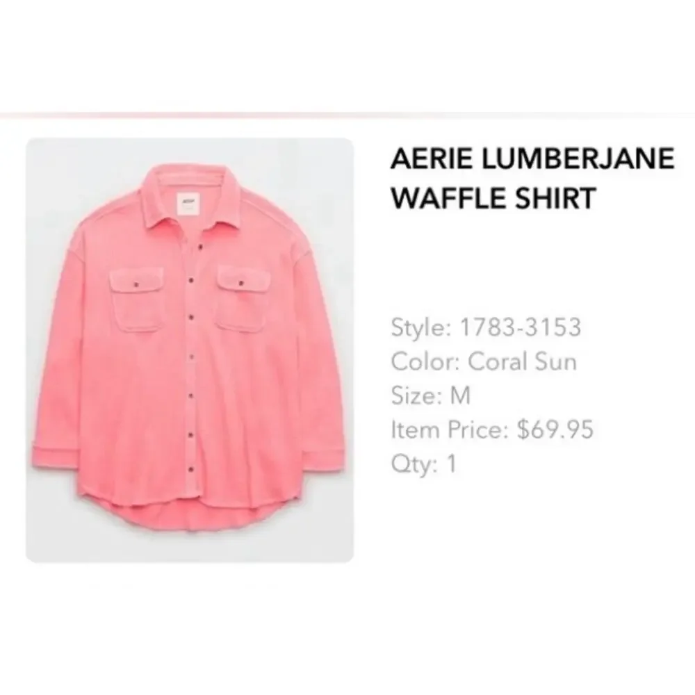 NEW! Aerie 'LumberJane' Waffle Shirt in CORAL SUN (XL) - Picture 6 of 6